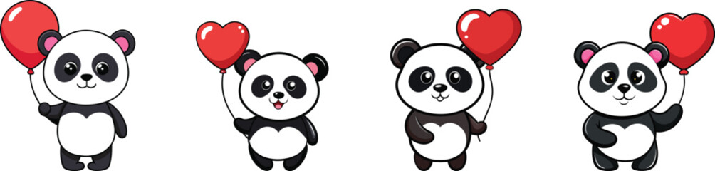 bundle  Cute panda holding a heart balloon sticker