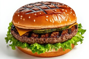 Appetizing Hamburger with Cheese and Fresh Lettuce