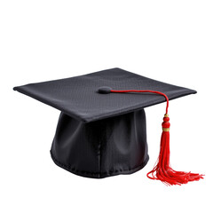 Classic Graduation Cap with Red Tassel on a Transparent background