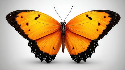 Fototapeta premium A vibrant orange butterfly with intricate black patterns, displayed with wings fully spread, ideal for nature-themed projects, educational materials