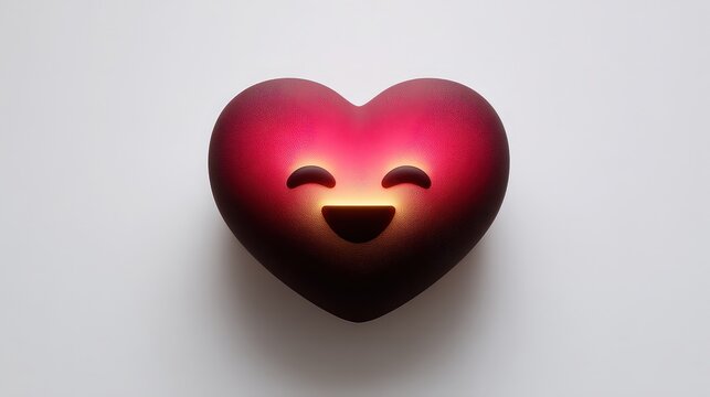A vibrant 3D heart emoji with a smiling face, set against a clean backdrop, ideal for conveying love and happiness in marketing materials, social media, or personal projects,