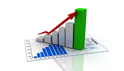 3D bar graph showing upward trend