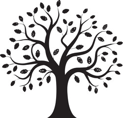 black tree silhouette with intricate branches for nature backgrounds, forest scenes, botanical prints, and seasonal concepts