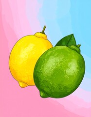Colorful lemon lime fruit illustration