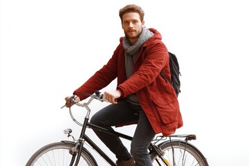 Naklejka premium Man Riding a Bicycle in Winter Outfit