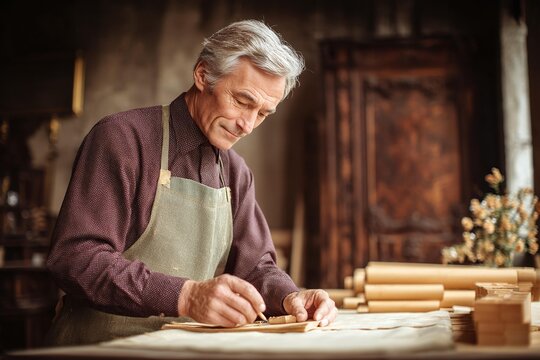Senior Craftsman Working on Wood Design