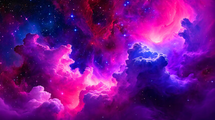 Vivid Purple Nebula Cloudscape with Bright Stars and Cosmic Dust