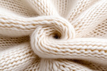 Close-up of cream-colored knitted wool texture