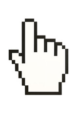 Pixelated computer mouse cursor hand icon pointing upwards isolated on transparent background