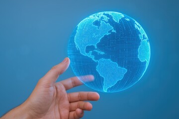 Holographic Globe Displayed by Hand: Futuristic Technology Concept for Global Connectivity and Digital World