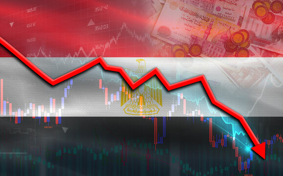Egypt financial fall on economy market. Egypt financial crisis on economic graph
