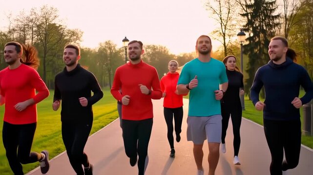 Group of runners outdoors in a park