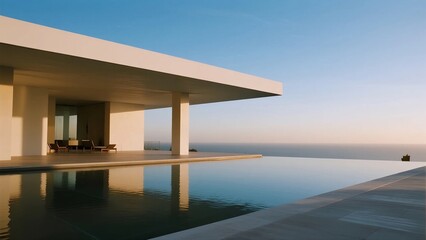 Fototapeta premium Modern Minimalist Villa with Infinity Pool Overlooking Ocean