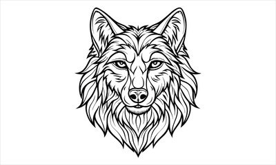 Fototapeta premium Wolf Head t shirt design silhouette and vector line art, high-quality illustration ideal for adult coloring books, art therapy, relaxation and stress relief printable designs