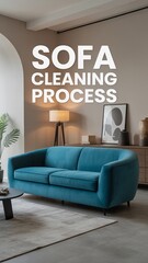 Sofa cleaning process in modern living room with natural light  