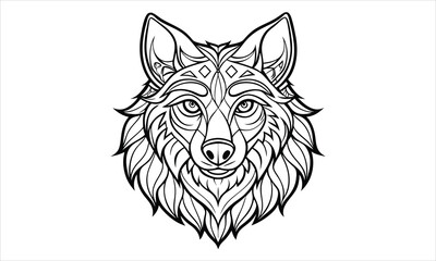 Obraz premium Wolf Head t shirt design silhouette and vector line art, high-quality illustration ideal for adult coloring books, art therapy, relaxation and stress relief printable designs
