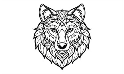 Fototapeta premium Wolf Head t shirt design silhouette and vector line art, high-quality illustration ideal for adult coloring books, art therapy, relaxation and stress relief printable designs