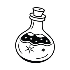 halloween poison vial line art on white background