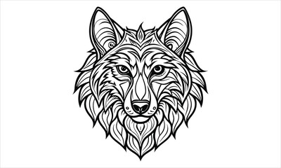 Obraz premium Wolf Head t shirt design silhouette and vector line art, high-quality illustration ideal for adult coloring books, art therapy, relaxation and stress relief printable designs