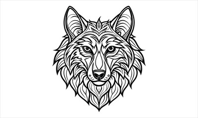 Obraz premium Wolf Head t shirt design silhouette and vector line art, high-quality illustration ideal for adult coloring books, art therapy, relaxation and stress relief printable designs