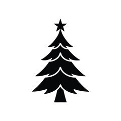 Minimalist Xmas Tree Silhouette Icon with Star and Ornaments