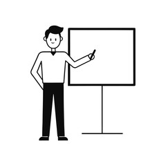 Teacher drawing chalk line art on whiteboard background