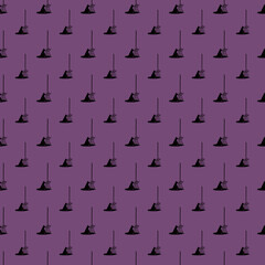 Witch hat and broom, halloween seamless repeat pattern design background, gift wrap paper