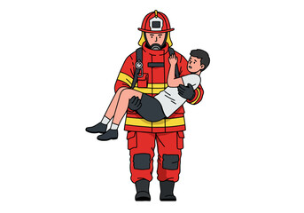 Firefighter Rescuing a Child in Protective Gear