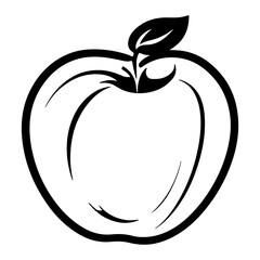 Simple black and white illustration of an apple with a leaf design