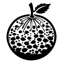Monochrome vector illustration of a cut citrus fruit design with leaf