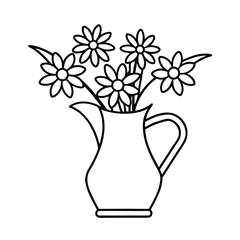 simple flower bouquet in pitcher vector art on white background 