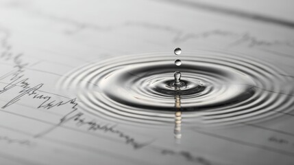 Financial Impact: Water Droplet Ripples on Stock Market Chart, Symbolizing Market Volatility and Economic Downturn