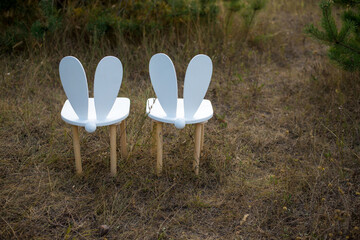 Children's chairs eco wooden, chair with rabbit ears.