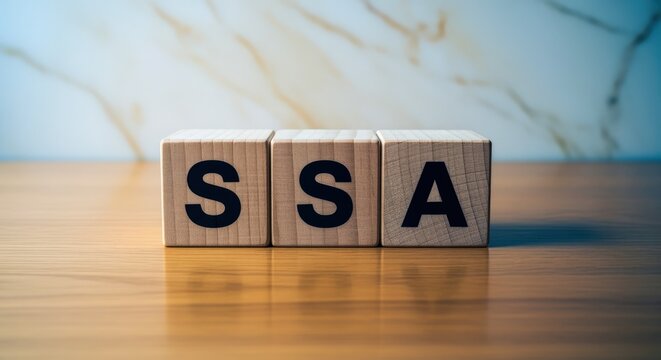 SSA Acronym on Wooden Blocks: Social Security Administration Concept for Retirement and Financial Planning