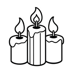 three burning candles on white background