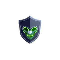 security shield emblem with neon green skull mask high quality png isolated on transparent background