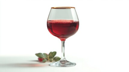 A Glass of Red Wine with Fresh Cranberries on White Background