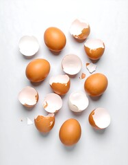 Broken eggshells and whole eggs
