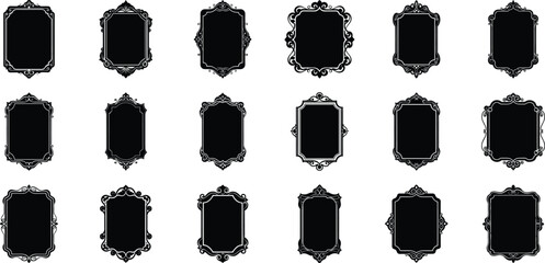 Vector art of collection of ornate vintage decorative frames and borders with elegant royal classic antique filigree scrollwork isolated on transparent background © SHALE