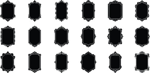 Vector art of collection of ornate vintage decorative frames and borders with elegant royal classic antique filigree scrollwork isolated on transparent background