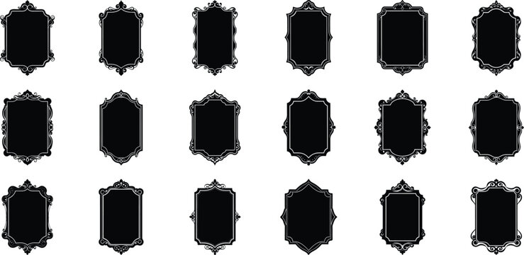 Vector art of collection of ornate vintage decorative frames and borders with elegant royal classic antique filigree scrollwork isolated on transparent background