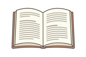 Open book lying on transparent background showing text inside