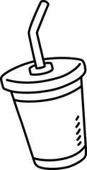 Vector Cartoon Hand Illustrated Plastic Cup With Straw Line Art