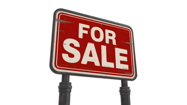 Vintage style for sale sign with weathered finish announces property listing and real estate opportunity