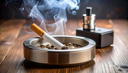 Juxtaposition of traditional smoking and modern vaping on a wooden surface