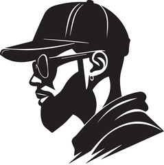 Bearded Man Profile with Hat and Sunglasses