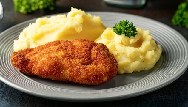 file de frango a milanesa com pure de batata