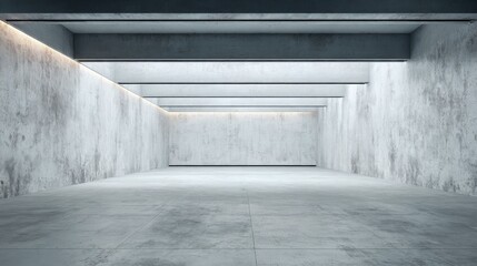 Minimalist Concrete Hallway with Ambient Lighting: Modern Architecture and Empty Space for Creative Backgrounds