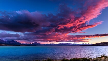 fantastic purple and pink evening sky over the lake argentino in el calafate patagonia argentina south america