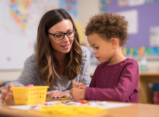 Fototapeta premium Teacher and Child Engaging in Educational Activity